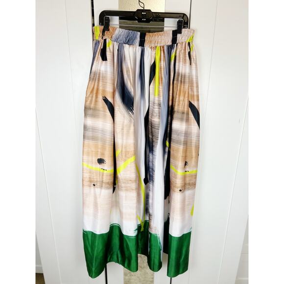 Nuuts Abstract Satin Flare Maxi Skirt Multicolor 2XL | Boho Festival A-Line - Picture 4 of 13